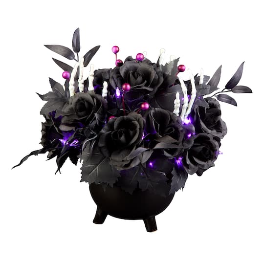 19" Bad to the Bone LED Halloween Centerpiece in Black Cauldron